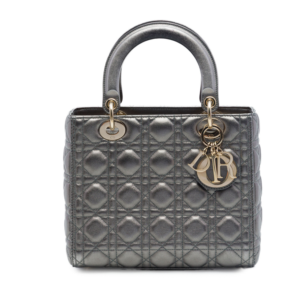 Pre-Loved Dior Medium Metallic Lambskin Cannage Lady Dior